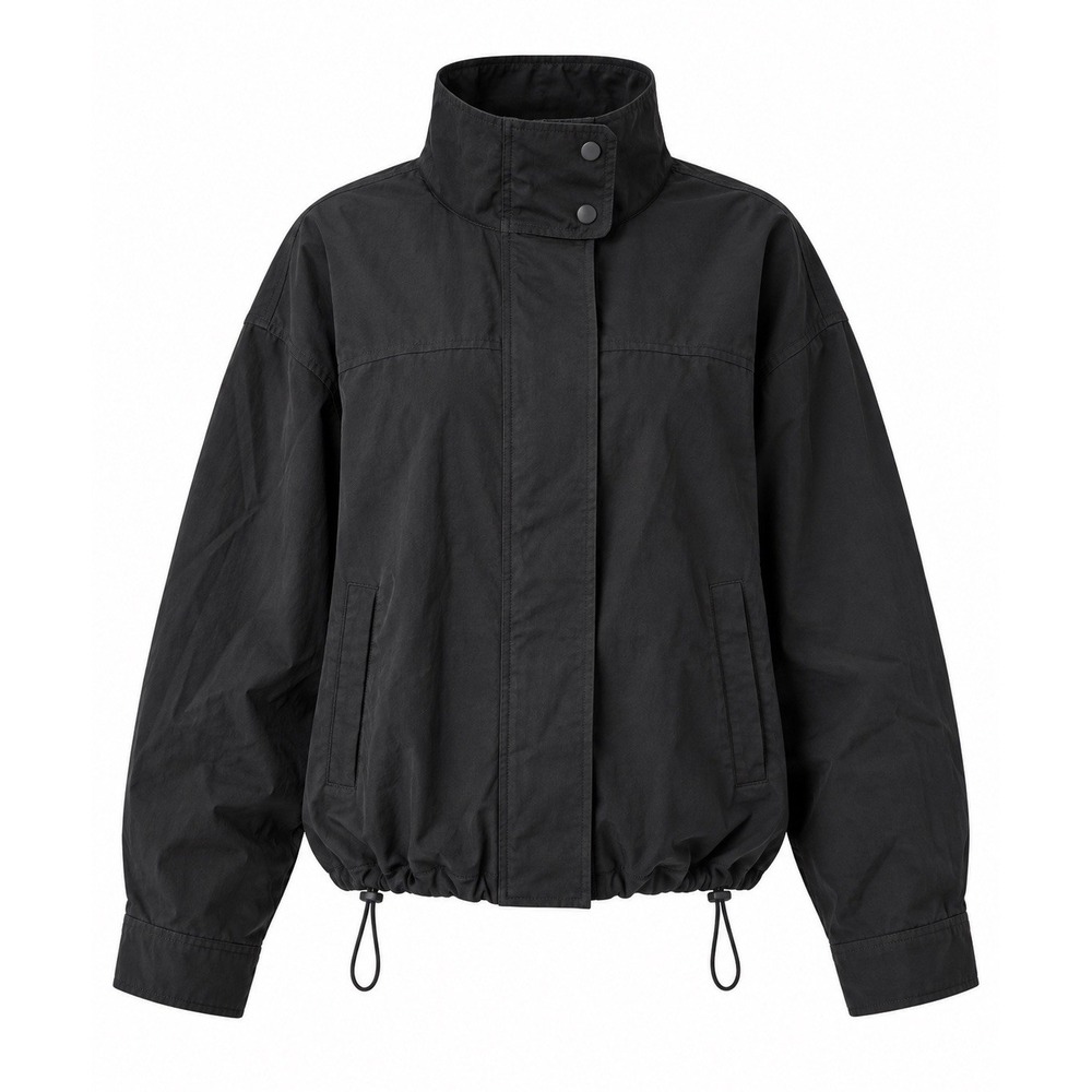 Lioness Shoreline Windbreaker Jacket Women S Black Cotton Oversized Drawstring